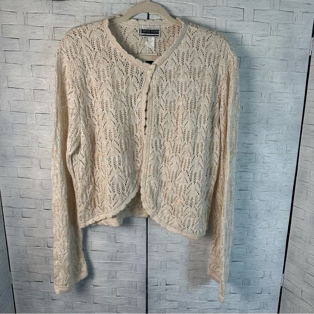 Carly Blake cream and gold cardigan 1 button lace bohemian coquette plus size